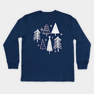 Christmas Tree Evergreen Pine Tree With Snow Kids Long Sleeve T-Shirt